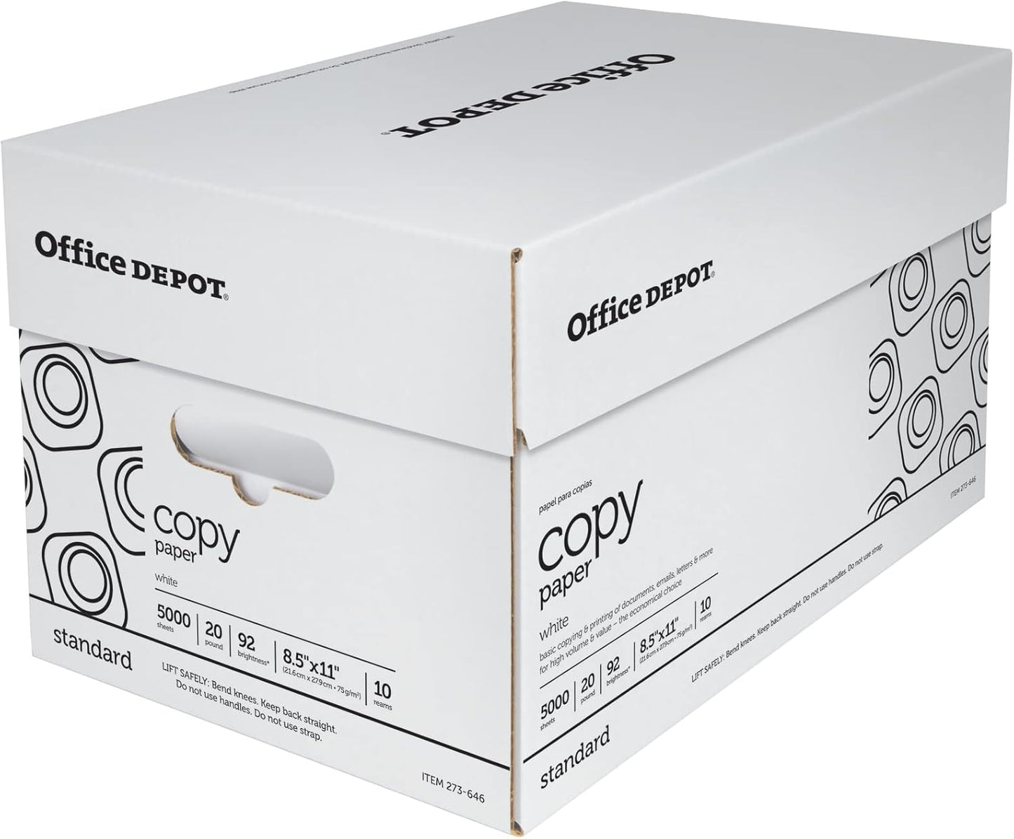 Office Depot White Copy Paper, 8 1/2in. x 11in., 20 Lb, 500 Sheets Per Ream, Case Of 10 Reams, 40402786