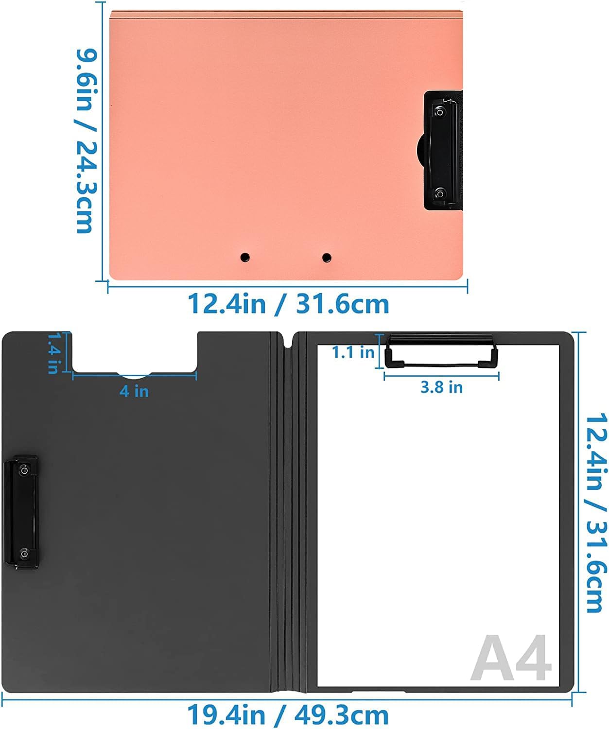 Clipboard Folder, A4 Foldable Clipboards, Office Clipboard Folder with Double Clips Metal Clip, 360 Degree Foldable Storage Clipboards for Office, School or Medical Field, Blue