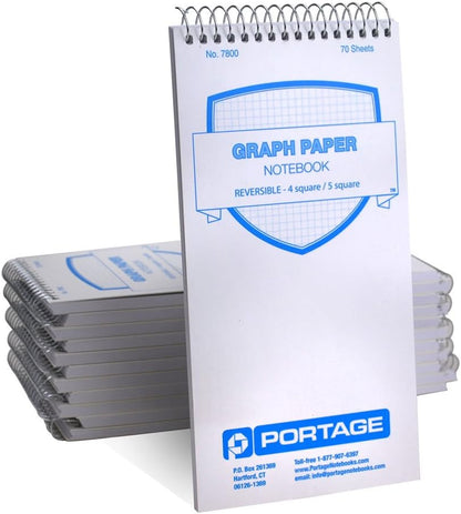 Portage Graph Paper Notebook – Top Bound Spiral Grid Notepad, Small Graph Notebook Writing Pad, Grid Paper, Reversible 4 Square / 5 Square with Notes Template, Extra Thick Cover For Extra Stability –