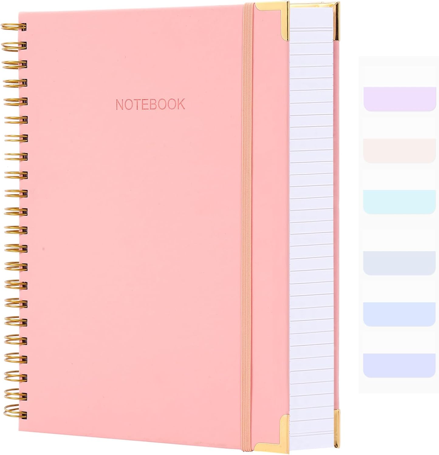 Spiral Notebook, College Ruled Notebook Journal, 7” x 10”, 300 Pages Leather Writing Journal for Women Men, B5 Hardcover Notebook for Work School, 24pcs Index Tabs, Light Blue
