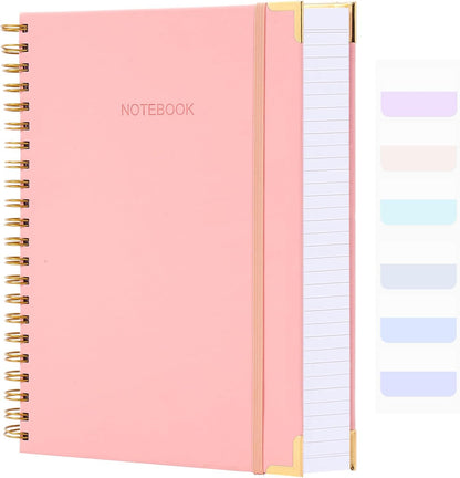 Spiral Notebook, College Ruled Notebook Journal, 7” x 10”, 300 Pages Leather Writing Journal for Women Men, B5 Hardcover Notebook for Work School, 24pcs Index Tabs, Light Blue