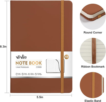ViVin Lined Journal Notebooks for Work, 192 Pages, Medium 5.5 x 8.3 inch, College Ruled, A5 Hardcover Journaling Notebooks for Writing, 8 Pack Bulk,Black