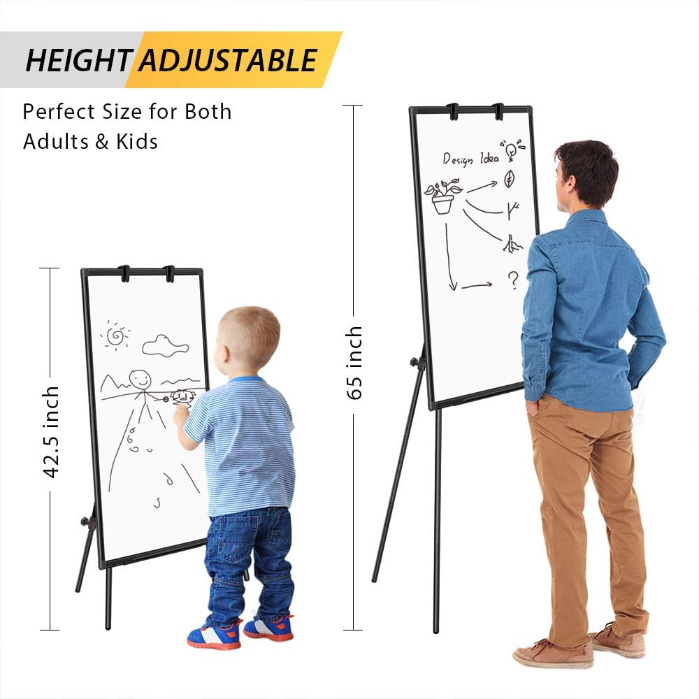 Easel Whiteboard - Magnetic Portable Dry Erase Easel Board 36 x 24 Tripod Whiteboard Height Adjustable Flipchart Easel Stand White Board for Office or Teaching at Home & Classroom (Black)