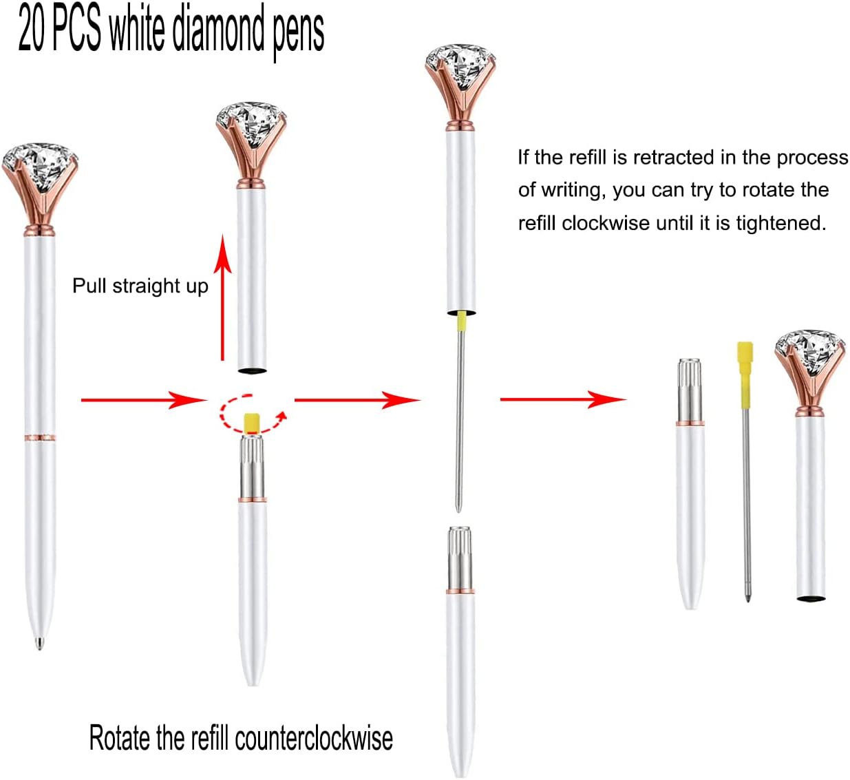PASISIBICK 3.2 in Black Ink Ballpoint Pen Refills for Metal Diamond Pen(Pack of 20)