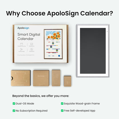 Apolosign 21.5-inch Digital Calendar : Dual Mode Smart Wall Planner, No Subscription, Install Apps, Sync Calendars, Electronic Touchscreen Interactive Display for Family Schedules, Chore Chart (Teak)