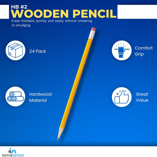 1InTheOffice Lead pencils, Wooden Pencils, Woodcase Pencil HB #2, Yellow Barrel, 36 Pack
