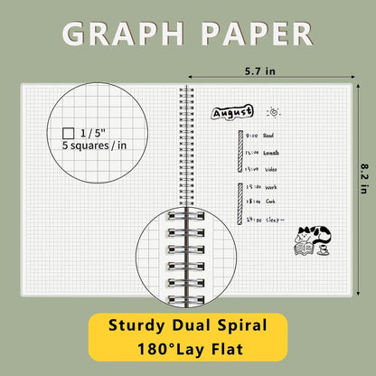 A5 Spiral Notebook 120gsm Graph Paper Notebook 160 Pages Per Hardcover Grid Notebooks 5.7 x 8.3 Inches (2 Pack)