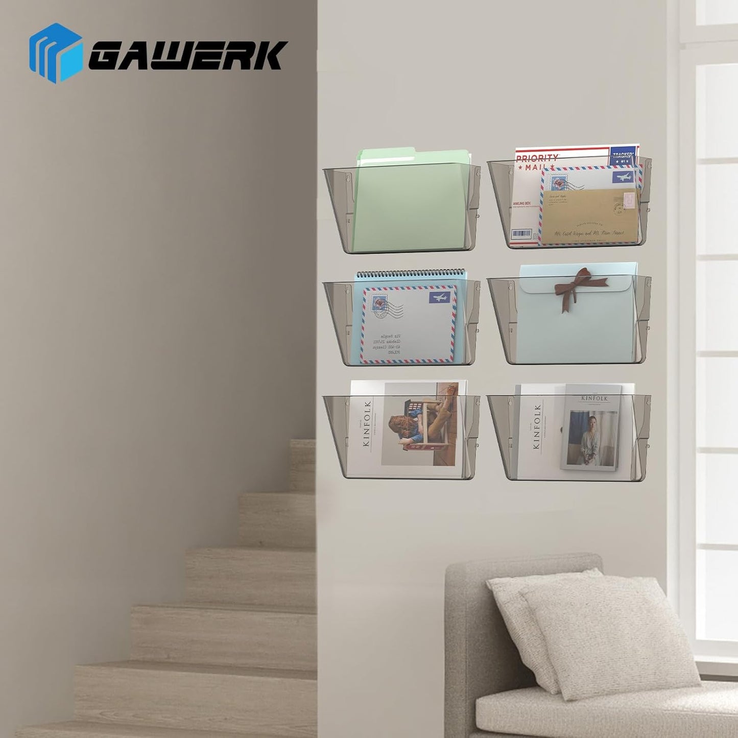Gawerk Clear Acrylic Single Pocket, Plastic Hanging Wall Mount File Holder for Office Home (Clear, 3 Pack)