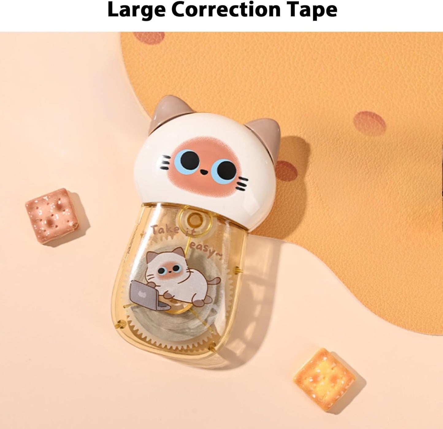 2Pcs Cute Cat White Correction Tape Kawaii Extra-Long Correction Tape – 98ft (30m) Each with Aesthetic Cute Cartoon Cat Applicator for Back To School Office Supplies