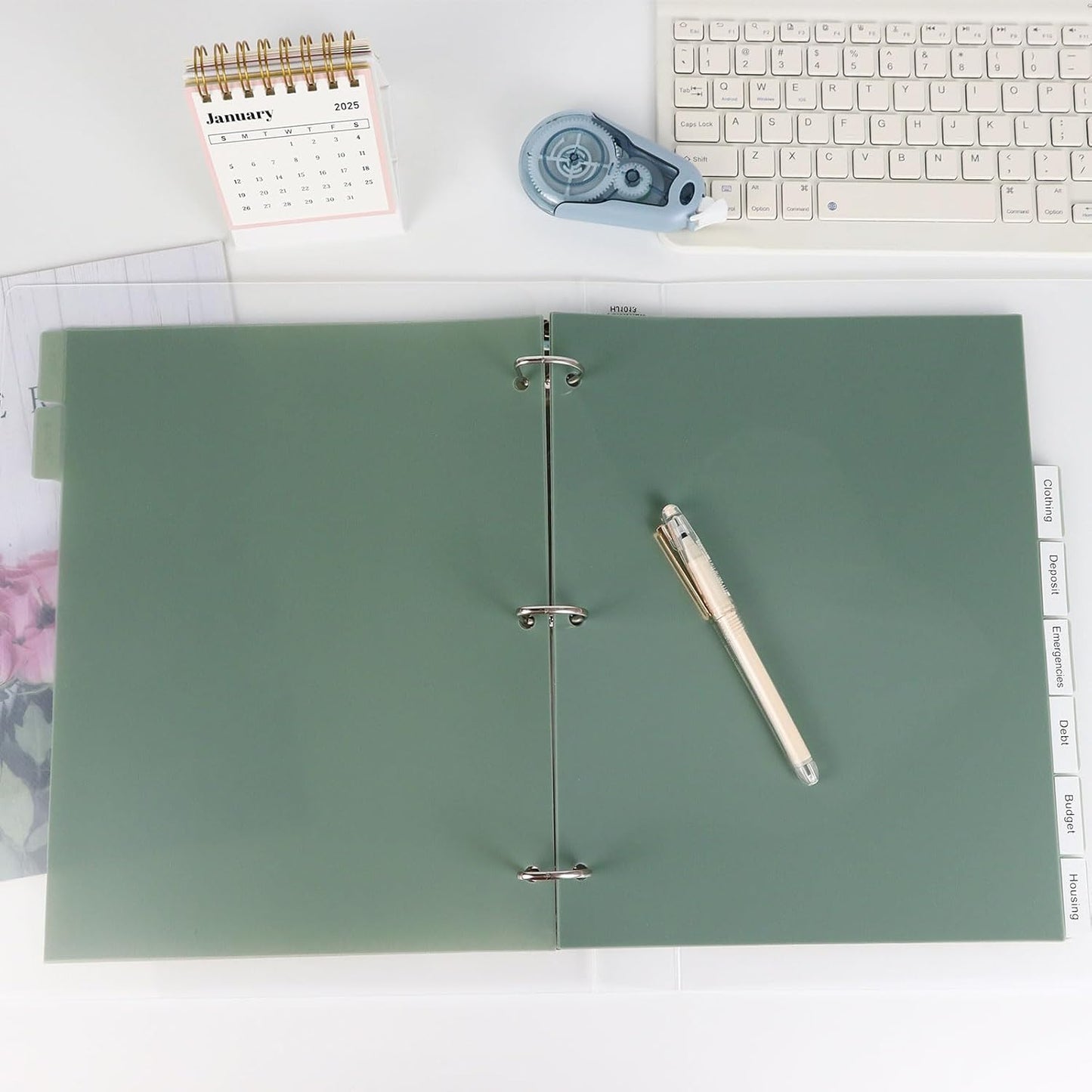 Buqoo 3 Ring Binder Dividers with 8 Reusable Tabs - Sturdy Green Plastic Index Dividers, Letter Size 8.4"x10.9" for School, Office, Planner & Journal