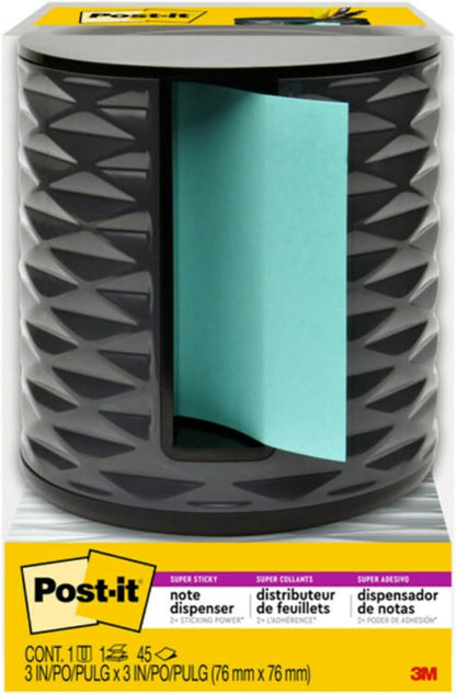 Post-it Note Dispenser, Vertical Design, Pop-Up Notes, Black with Grey Geometric Pattern, 1 Aqua Splash 3 in x 3 in Super Sticky Note Pad