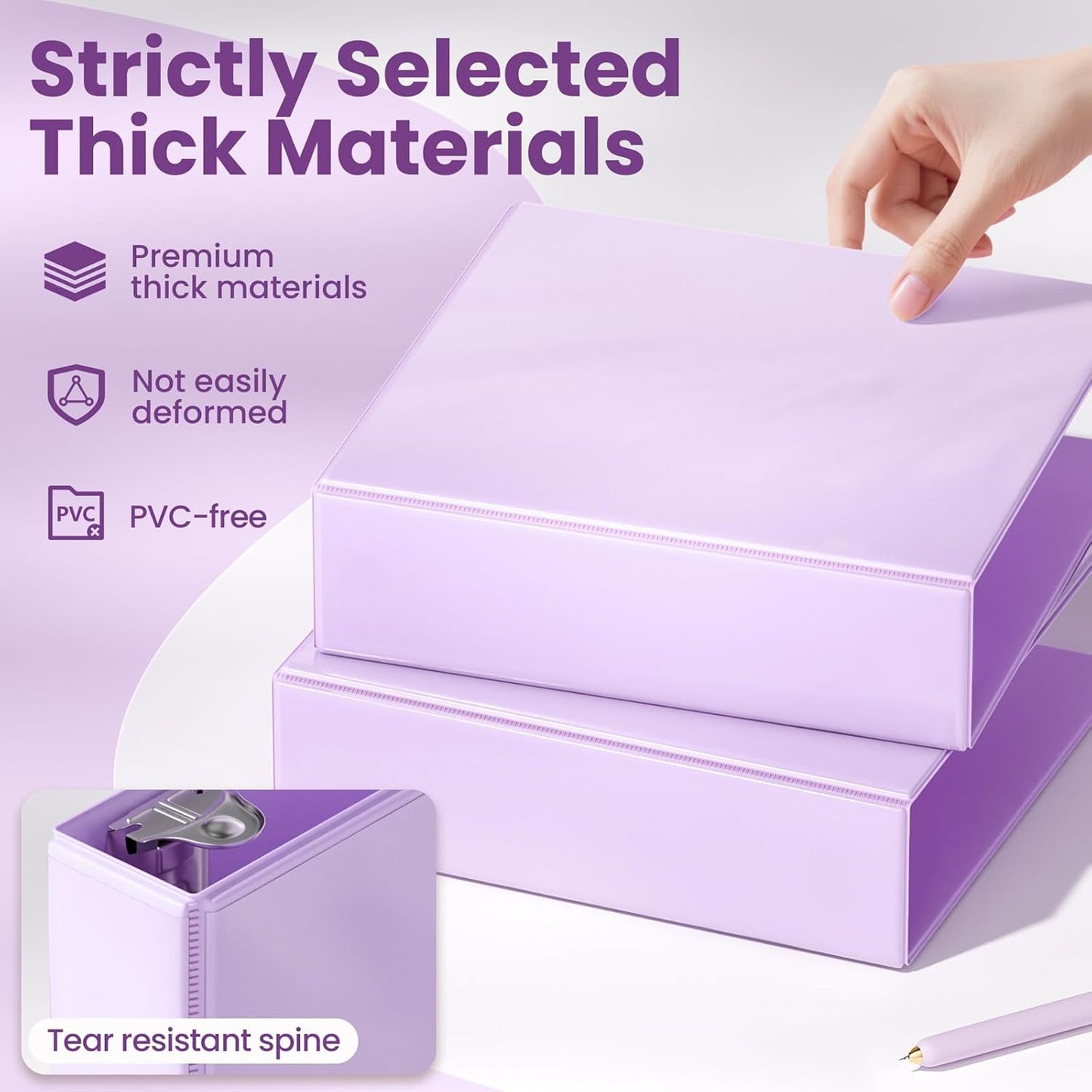 SUNEE 3 Ring Binder 2 Inch, Clear View Binder Three Ring PVC-Free (Fit 8.5x11 Inches) for School or Office Supplies, Light Purple, 1 Pack