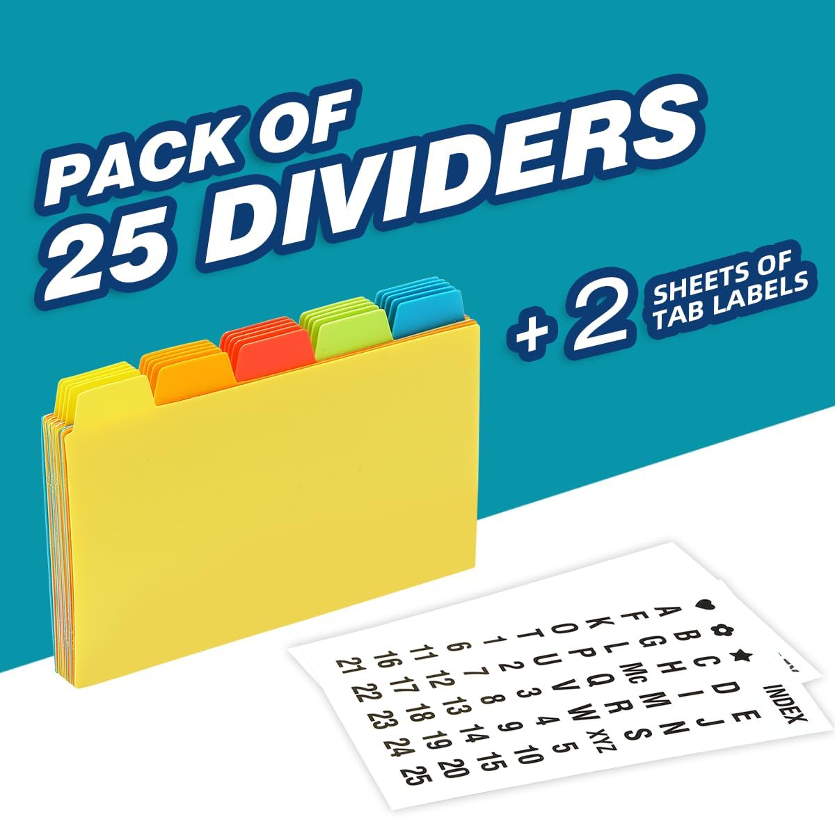 Chell 3x5 Plastic Index Card Dividers, Morandi Colors, Heavyweight Poly Index Card Guides A-Z, with Alphabetical/Blank Stickers, Pack of 25