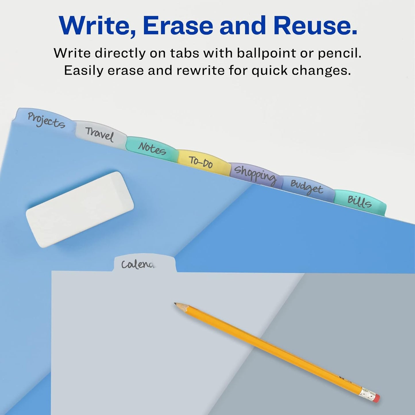 Avery Write & Erase Pocket Plastic Dividers for 3 Ring Binders, 8-Tab Sets, Multicolor, Tabs Viewable Beyond Sheet Protectors, 1 Set (16177)