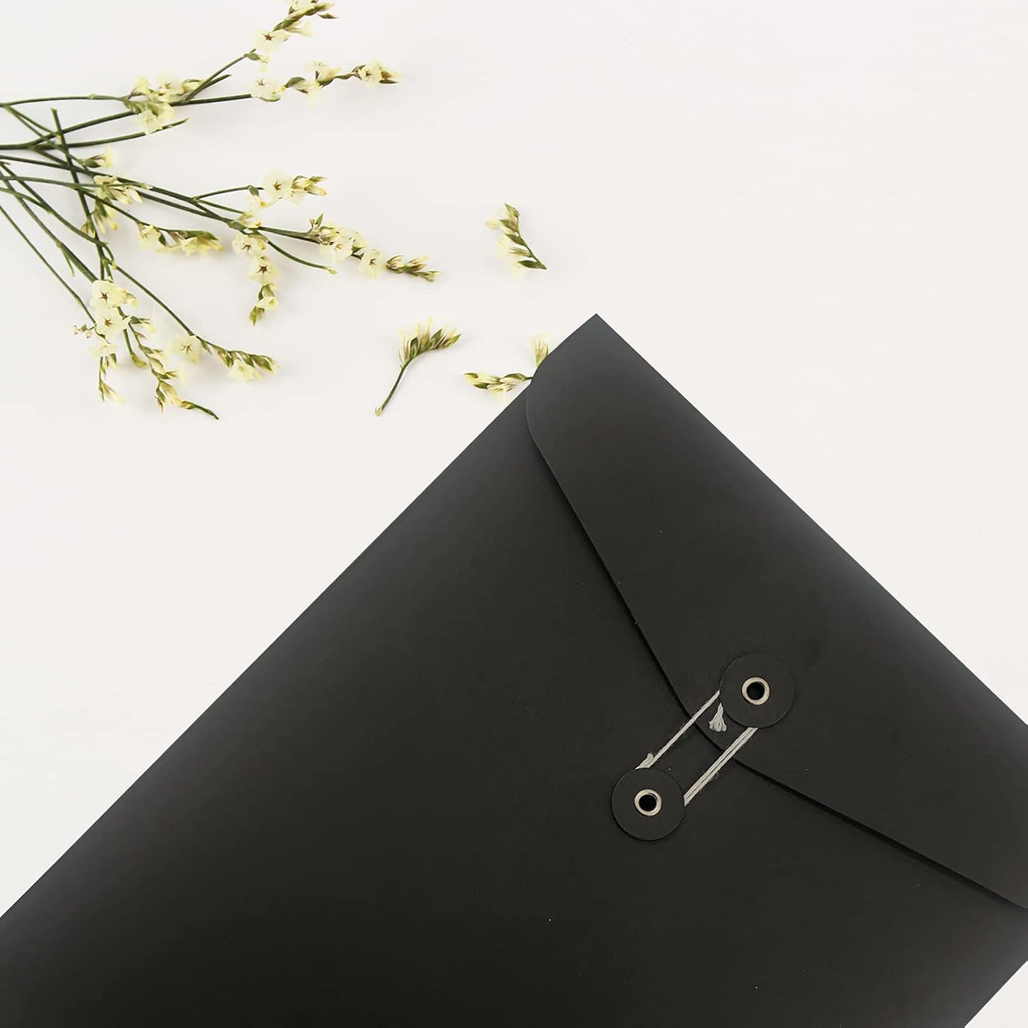 VANRA Kraft Paper A4/C4 File Folders Filing Envelope Folder Pack of 5, Filing Envelope Folder Jacket Document Letter Organizer with String Closure for School,Office (Black)