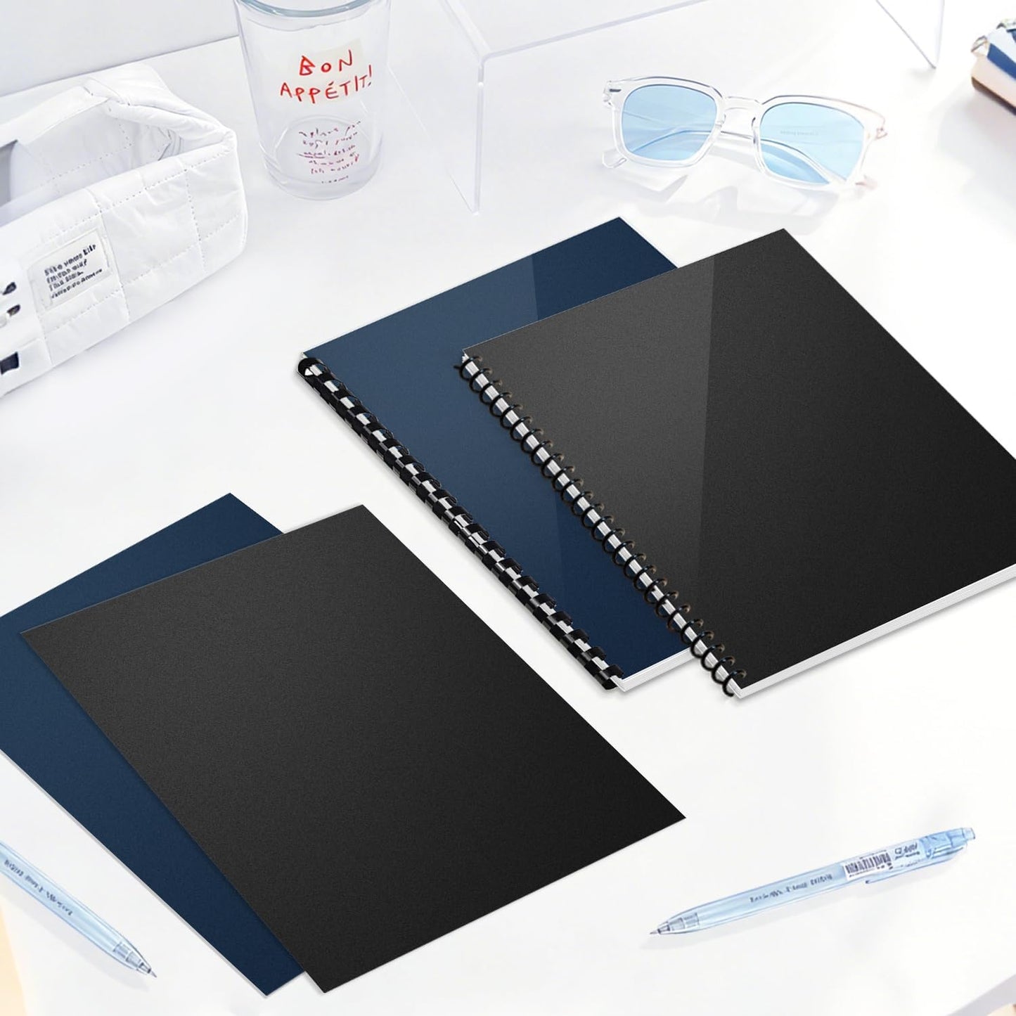 HOUYEE 100 Pack 16 Mil Poly Binding Covers,Sand Texture Binding Presentation Covers,8.5x11 Inches,Letter Size,Black,Square Corners,Un-Punched