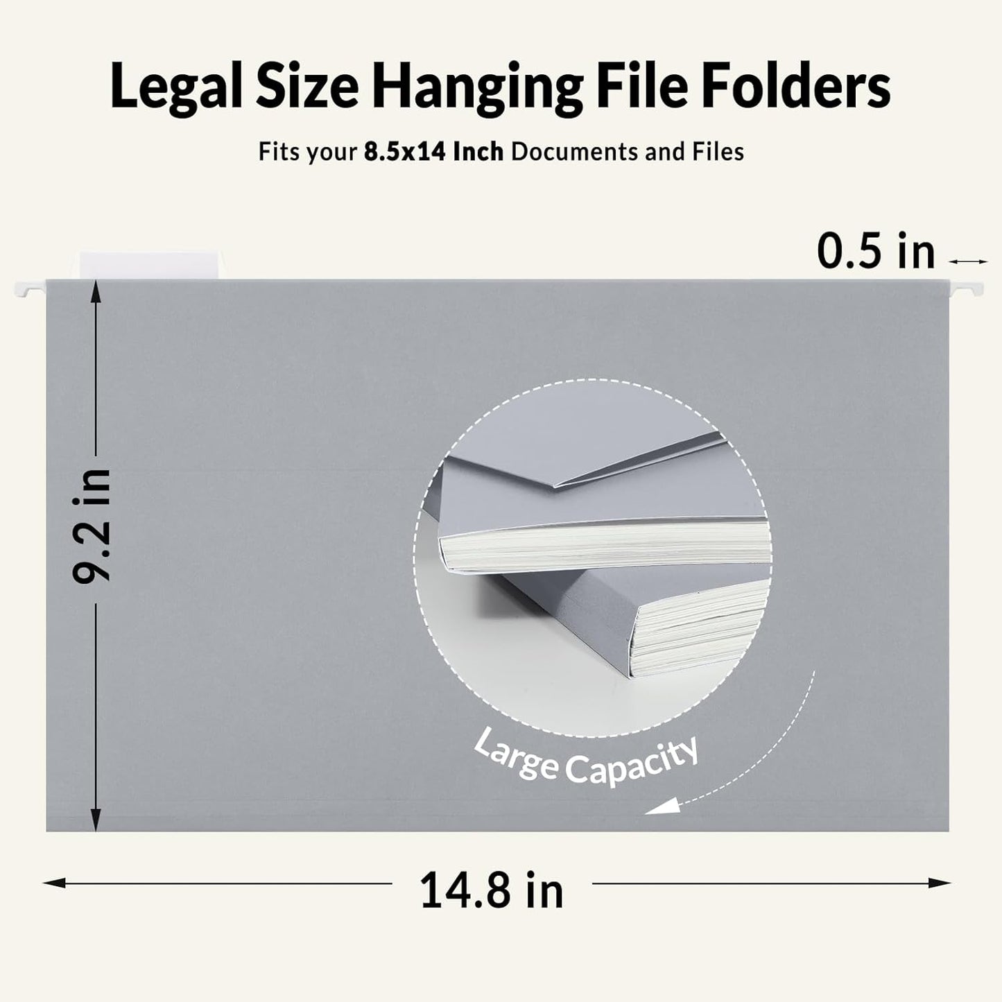 SUNEE Hanging File Folders Legal Size, Black File Folders 25 Pack 1/5-Cut Tabs, Stay Organized for Your Home and Office Bulk File and Documents