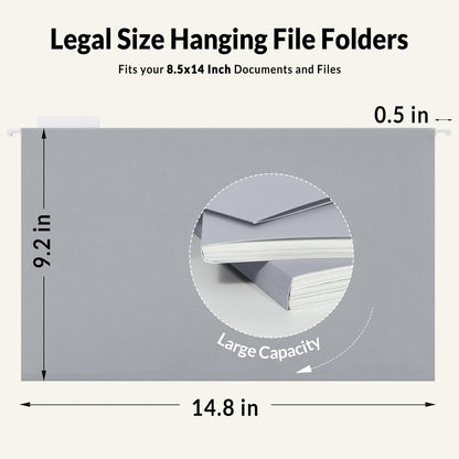 SUNEE Hanging File Folders Legal Size, Black File Folders 25 Pack 1/5-Cut Tabs, Stay Organized for Your Home and Office Bulk File and Documents