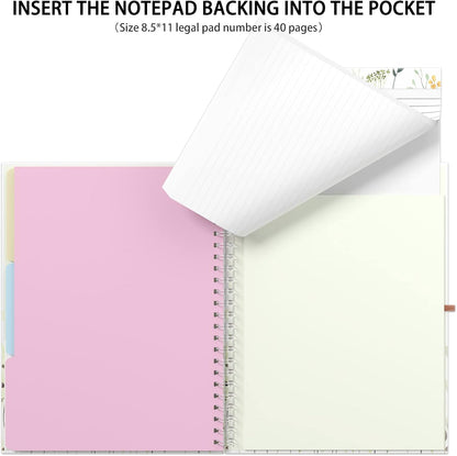 Rimilak Spiral Clipboards Folio with Refillable Lined Notepad, 14.5 x 9.8 In, Hardcover Cover with 5 Interior Pockets, Elastic Band and Pen Loop Series. Cute Stylish Clipfolio, Daisy Flower