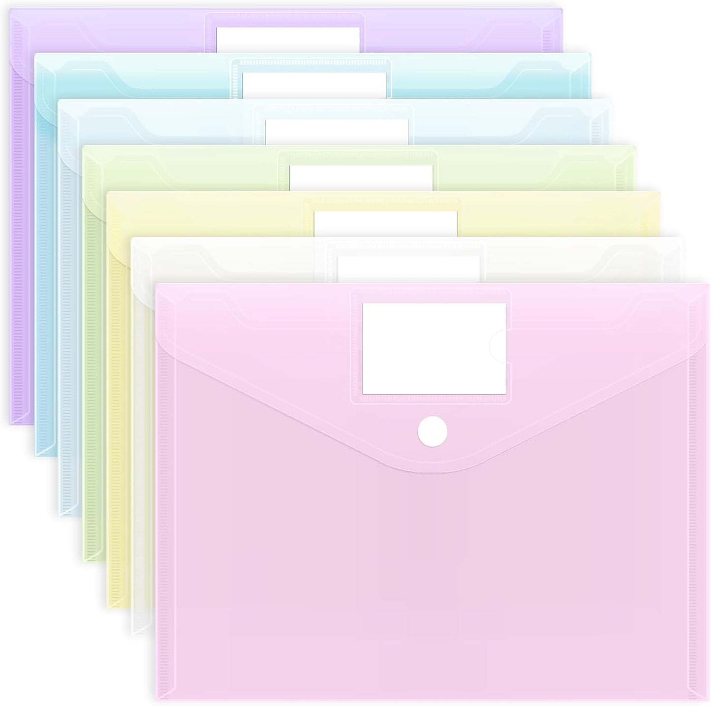 EOOUT 30 Pack 10 Color Plastic Envelopes Poly Envelopes, Hook & Loop Closure File Folders Clear Document Folders File Envelopes with Label Pocket A4 Size