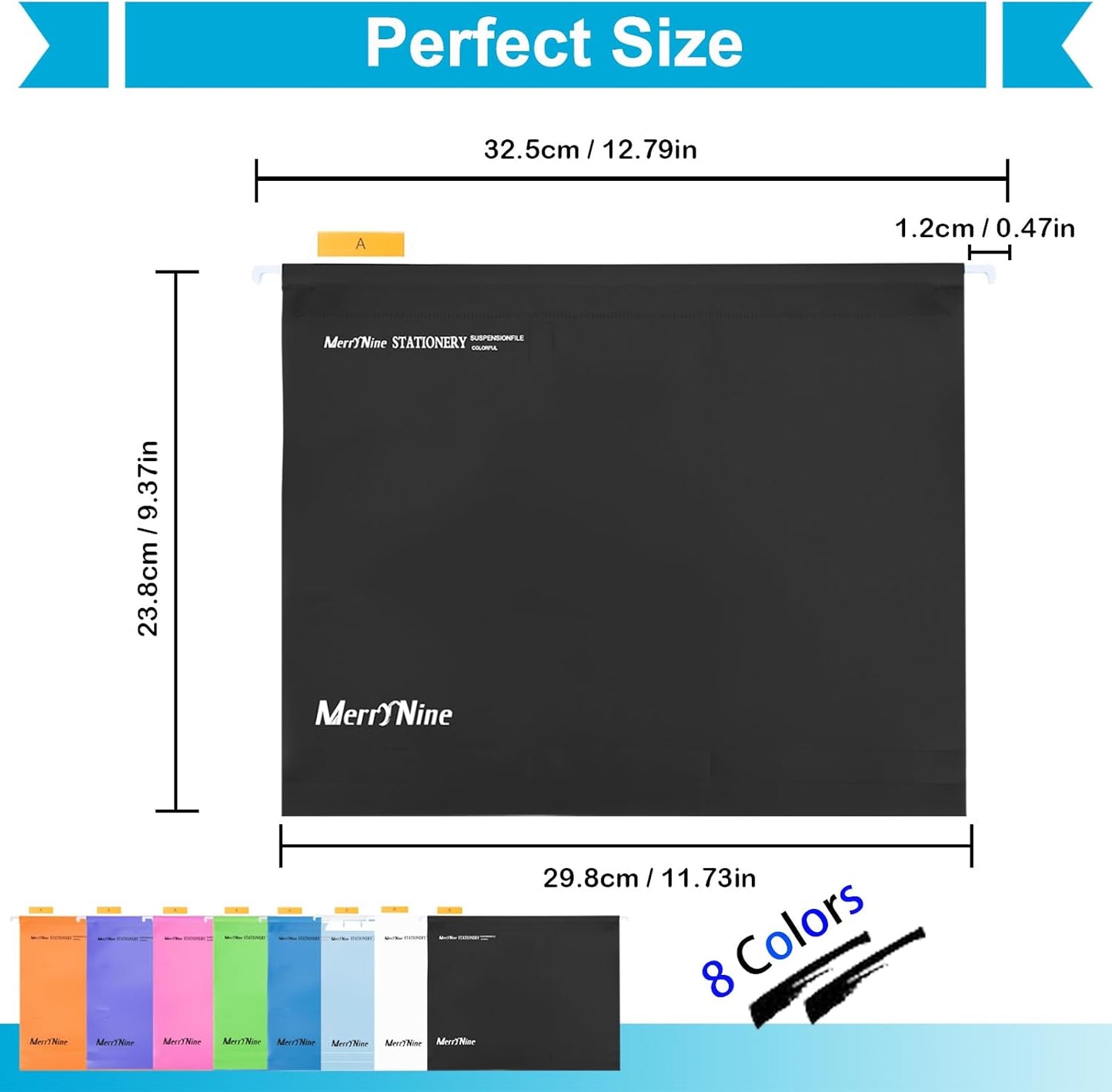 Merrynine Hanging File Folders Letter Size 15pcs, Polypropylene Filing Cabinet Folders Organizer with 1/5-Cut Tabs and Inserts, File Organizers for Office School Home Hospital, Black