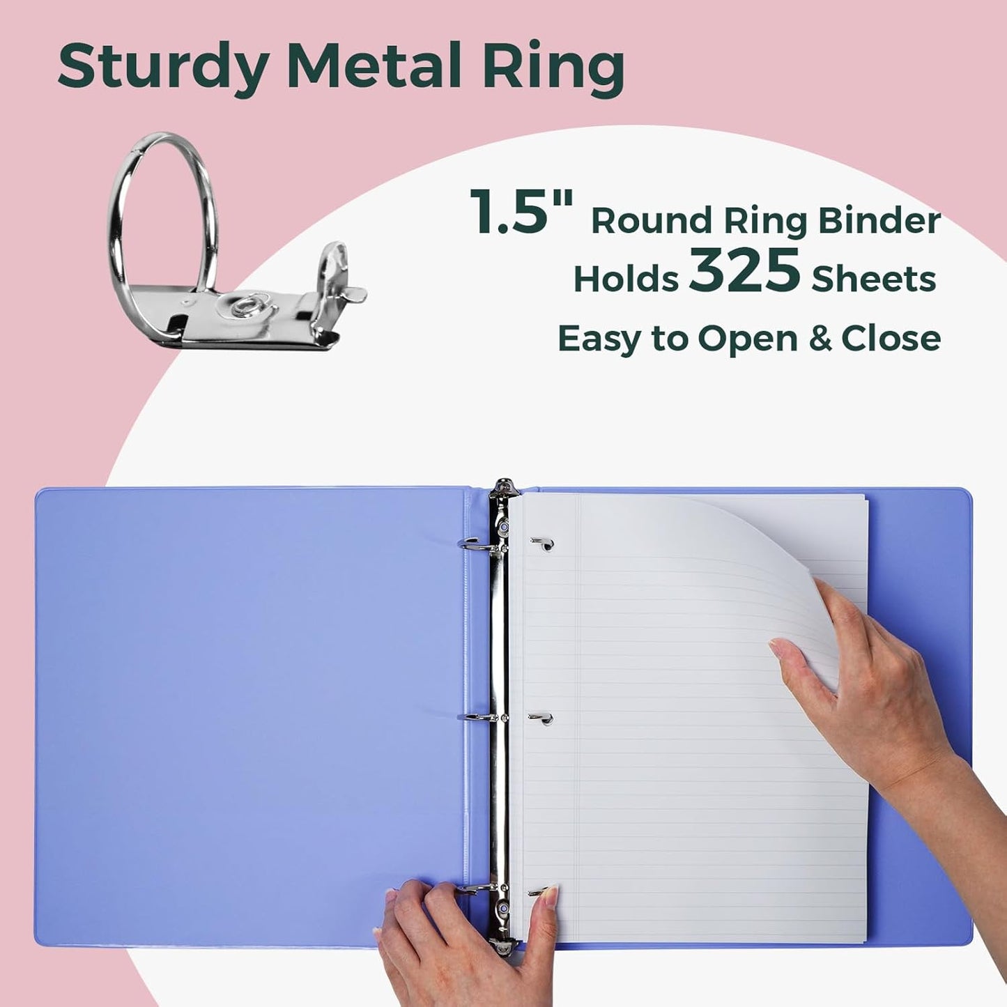 POPRUN 3 Ring Binder 1 Inch, PVC-Free, Holds 175 Sheets of 8.5 x 11 Paper, Extra Durable Organizer with 2 Pockets for School & Office, Heavy-Duty, 4 Pack, Pink
