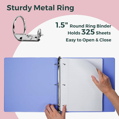 POPRUN 3 Ring Binder 1 Inch, PVC-Free, Holds 175 Sheets of 8.5 x 11 Paper, Extra Durable Organizer with 2 Pockets for School & Office, Heavy-Duty, 4 Pack, Pink
