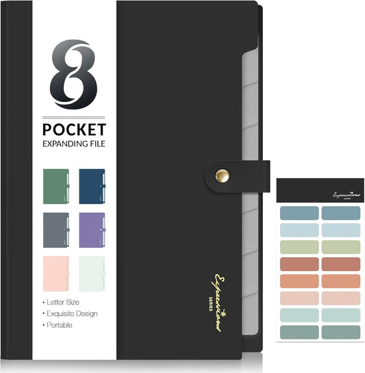 Sooez Elegant Accordion File Organizer, 8 Pocket Expanding File Folders with Labels, Portable Folder for Documents, Cute Paper Organizer for School Office Supplies, Letter Size, Light Green