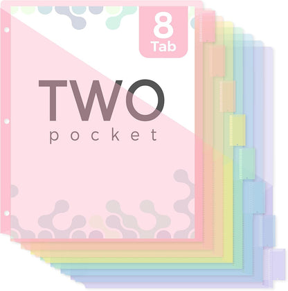 SKYDUE Pastel Binder Dividers with Tabs and Pockets - Soft Plastic Dividers for 3 Ring Binder, Includes 16 Blank Index Labels, for School & Office Organization, Pink