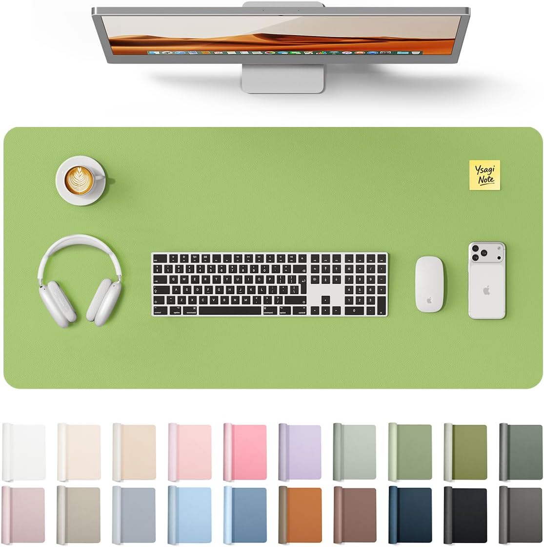 YSAGi Leather Desk Pad Protector, Large Mouse Pad, Non-Slip PU Leather Desk Blotter, Waterproof Writing Pad for Office and Home (31.5" x 15.8", Eggshell) - Colors A