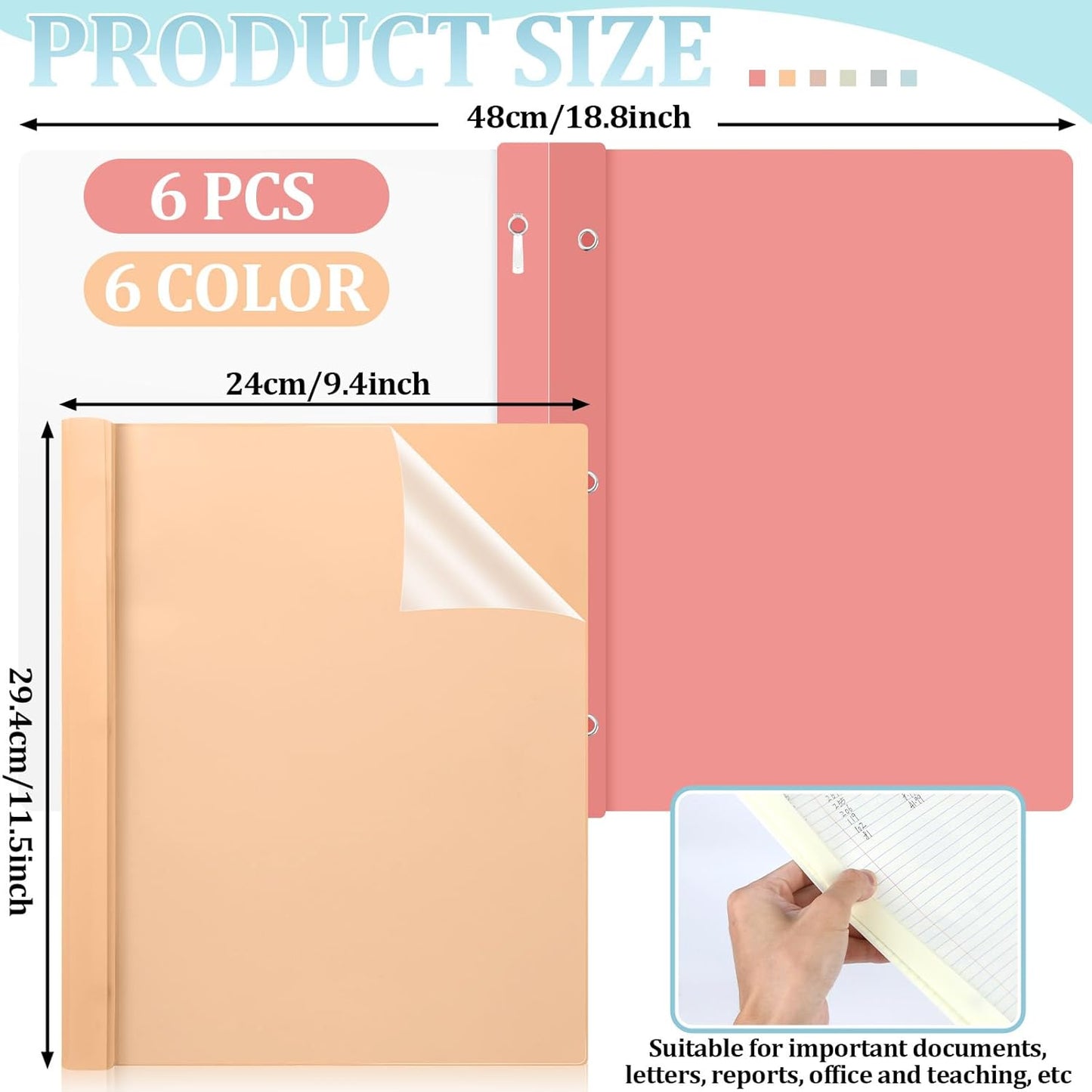 6 PCS Pastel Plastic Report Covers with 3 Prongs Clear Front Presentation Folders 3 Prong Folders for Resume Portfolio Document Report Letter Proposal School Classroom Office Supplies (Pastel)