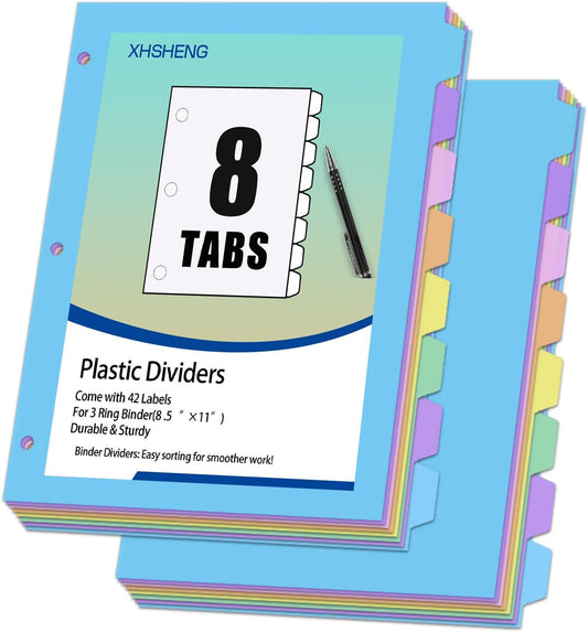 24Pcs/3 Sets Binder Dividers for 3 Ring Binder,8 Tab Binder Plastic Page dividers with Tab,8TAB Set,Multicolor