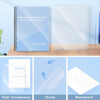 HOUYEE 100 Pack10 Mil Clear Binding Presentation Covers, PVC Report Cover Sheets for Binding, Square Corner, 8.5 x11 Inches, Letter Size