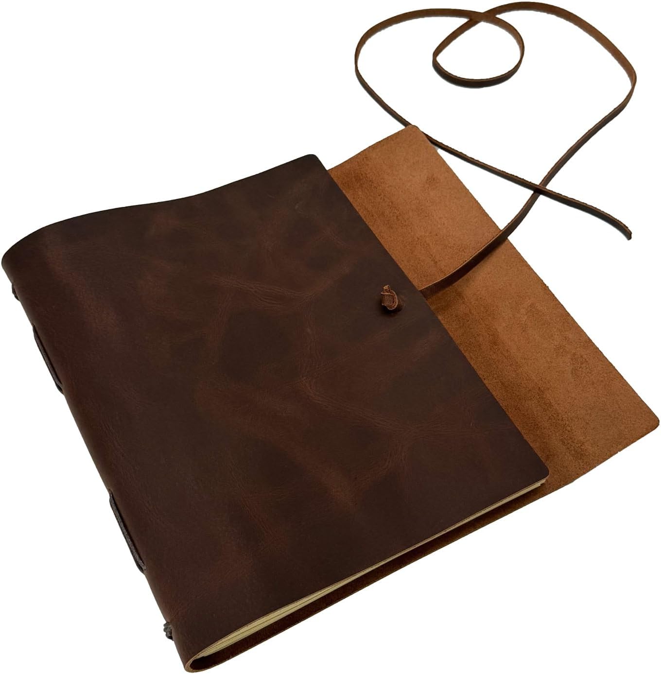 Leather Journal Writing Notebook - Genuine Leather Bound Daily Notepad for Men & Women Lined Paper 240 Kraft Pages, Handmade, Rustic Brown, 5 x 7 in