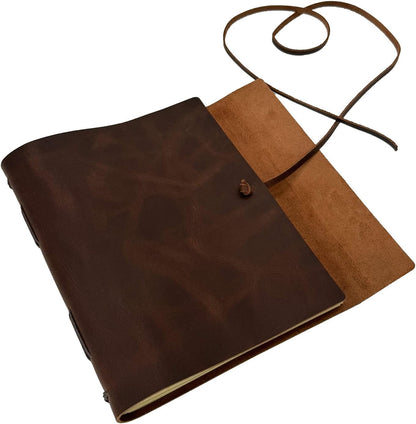 Leather Journal Writing Notebook - Genuine Leather Bound Daily Notepad for Men & Women Lined Paper 240 Kraft Pages, Handmade, Rustic Brown, 5 x 7 in