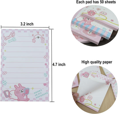 6 Pack Cute Animal Notepads,50 Sheets Per Pad, 3.2 x 4.7 inches Memo Pads for Office Home Gifts School Supply to Do List (cartoon rabbit(6pcs))
