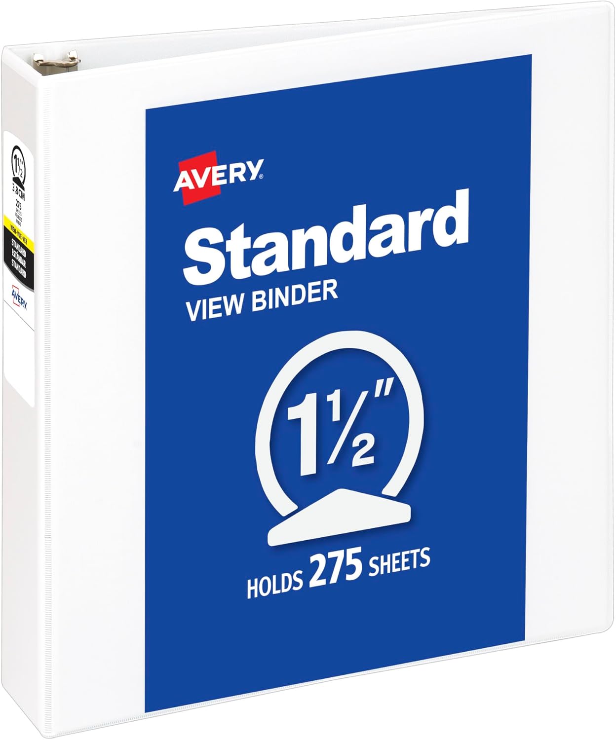 Avery Standard View 3 Ring Binder, 1.5" Round Rings, 275-Sheet Capacity, 2.1 Inch Wide Spine, 1 White Binder, Ideal for Lightweight Organization and Occasional Referencing (05770)