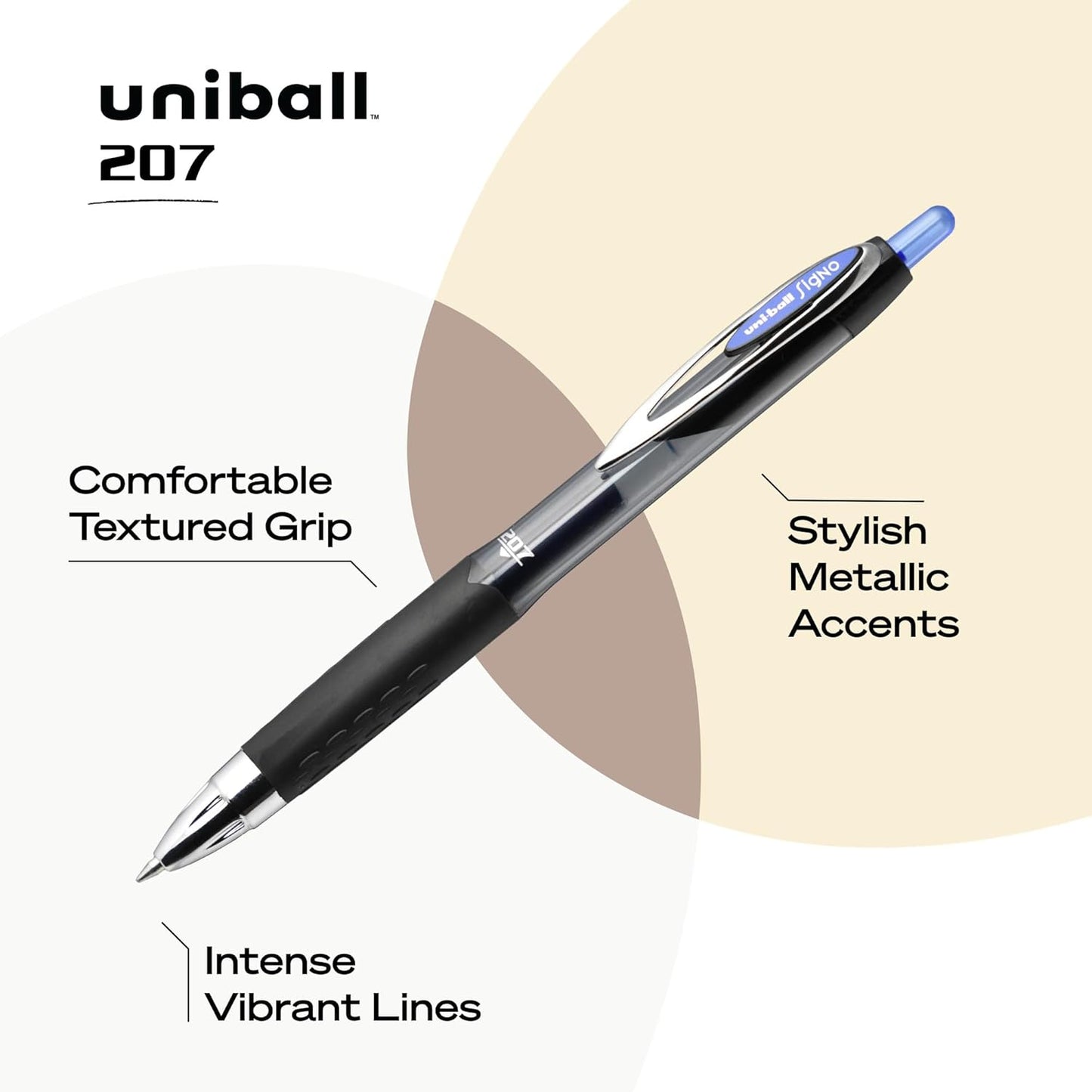 uni-ball 207 Retractable Gel Pens Medium Point, 0.7mm, Black, 12 Pack