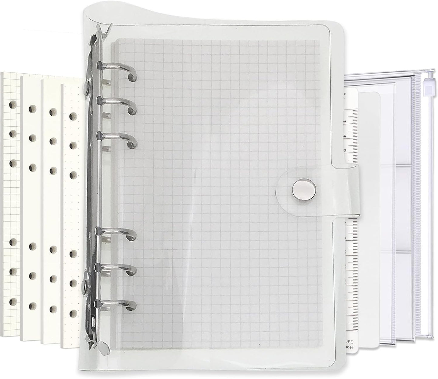 A6 A5 6-Holes Colorful PVC Cover Round Ring View Binder with Snap Button Closure File Folder for Loose Leaf Sheet Protectors Notebook Refill (Pink Daisy, A5 Mini Set) - Colors A