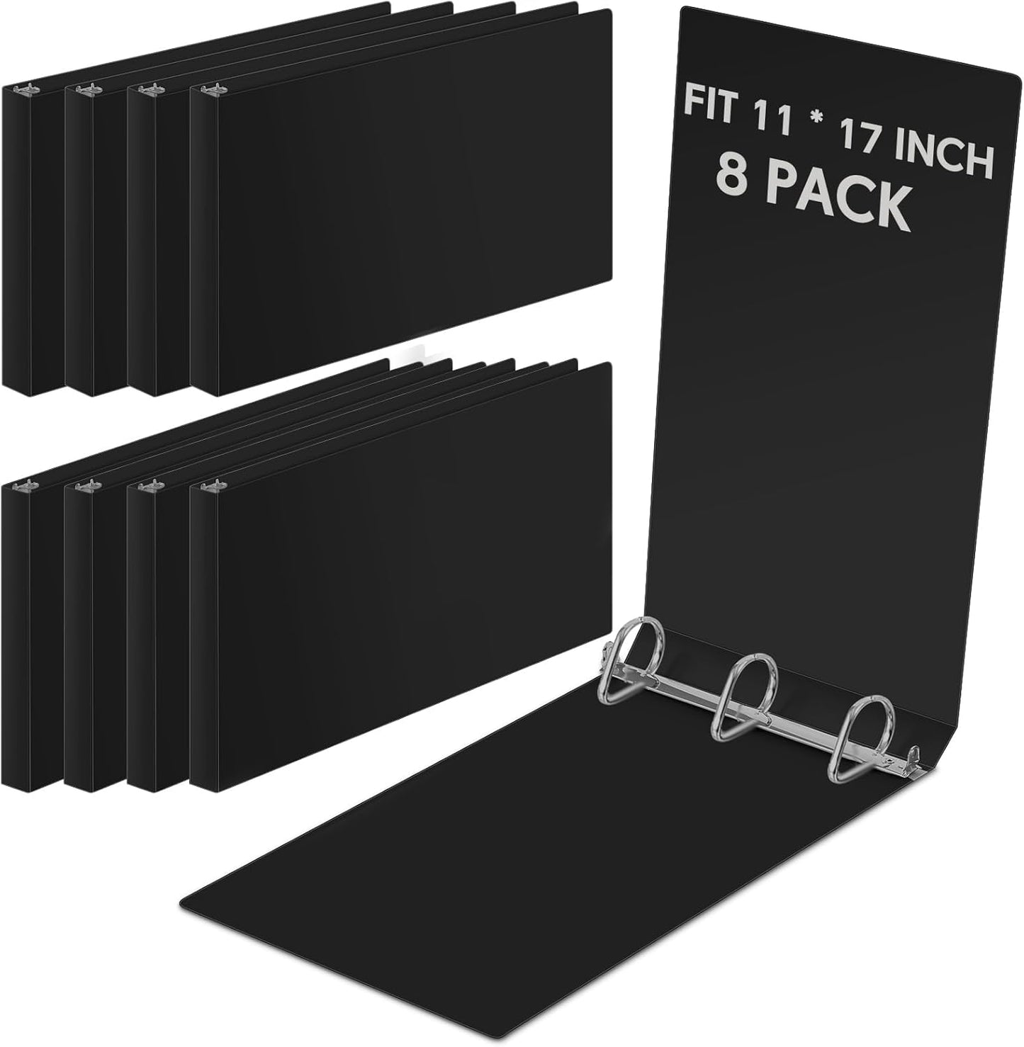 8 Pcs 3 Ring Binders Rings Heavy Duty View D Ring Binders Economy Holds 11" x 17" Paper for Artwork Blueprints, Office, Home, Work Places(White,3 Inch)