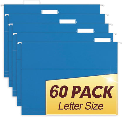 HERKKA Hanging File Folders, 60 Pack Reinforced Letter Size Hanging Folders, Designed for Bulky Files, Filing Cabinet, 1/5-Cut Adjustable Tabs (Black)