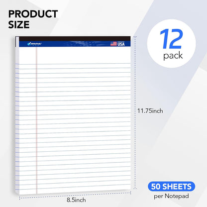 WritePads Legal note pads 8.5"x11" Legal Pads,Wide Ruled,White Paper,12 Pack,50 Sheets Per Writing Pad,Micro perforated Writing Pad,BL-MWT50W-12PAD