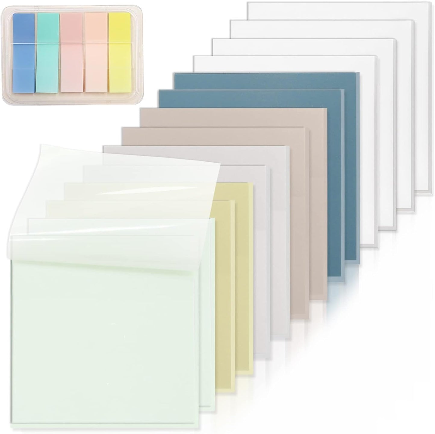800 Sheets Transparent Sticky Notes, 3x3 Inch 14 Pads Self-Adhesive Translucent Clear See Through Post Sticky Notes for Planner Office School College Teacher Student Supplies 6 Bright Color