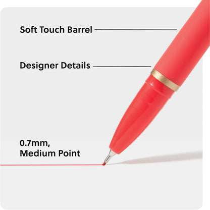 U Brands Catalina Felt Tip Pens, Set of 6 Black Ink Pens, Soft Touch Jewel Tones, Gold Details, Medium (0.7 mm) Point