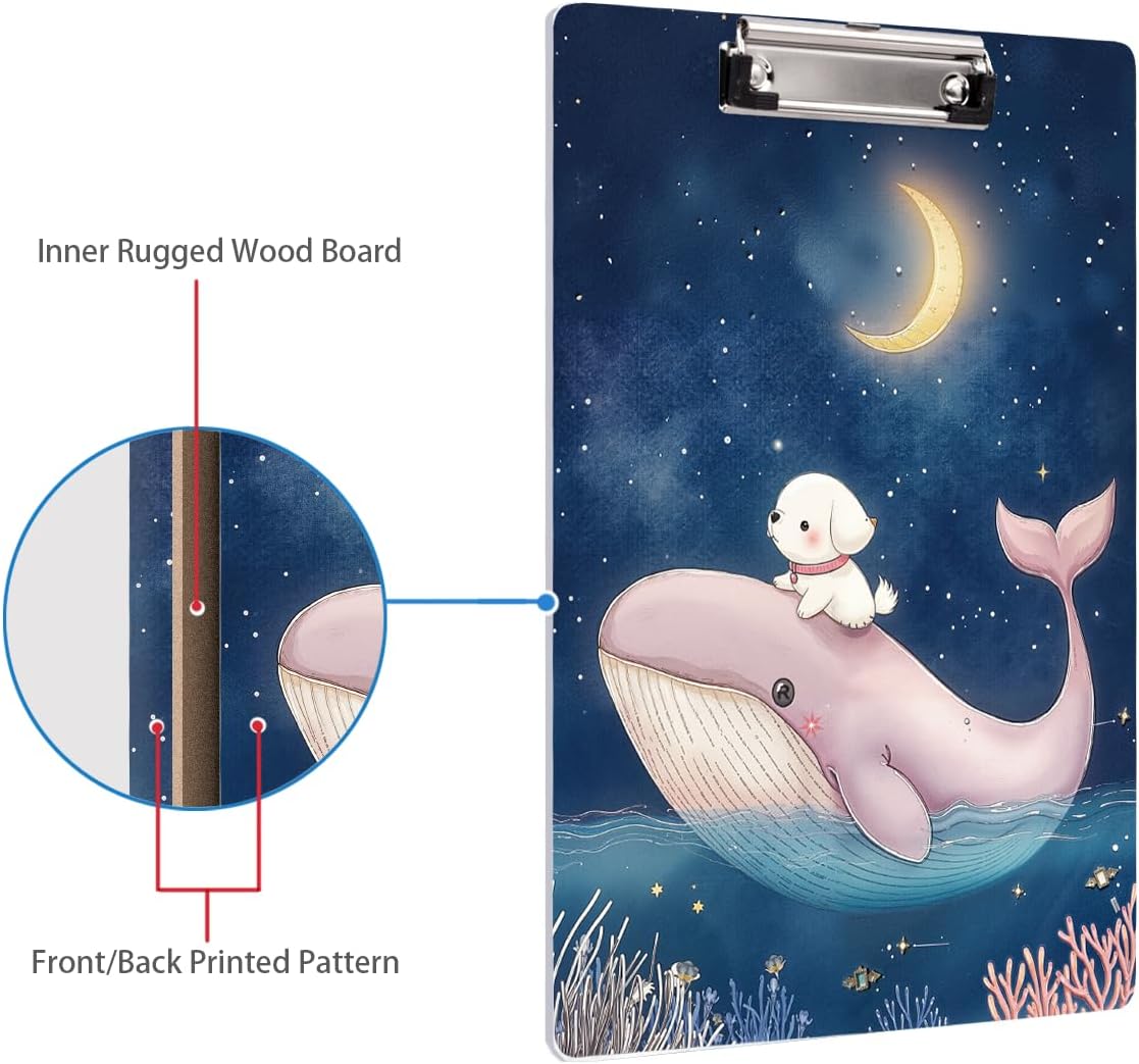 WAVEYU Fashion Cute Clipboard, Decorative Office Hardboard Wood Nursing Clip Board for Standard A4 Letter Size for Students, Women, Men, 12.5"x 9", Black+White02