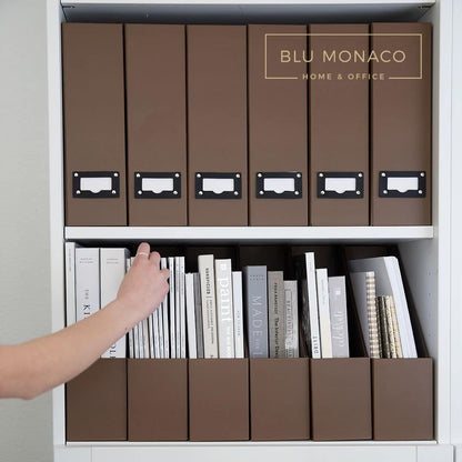 BLU MONACO Foldable Black Magazine File Holder | Set of 6 Cardboard Desk Organizer Boxes | Vertical Magazine File Holder | Standing File Holder | Office Classroom or Home