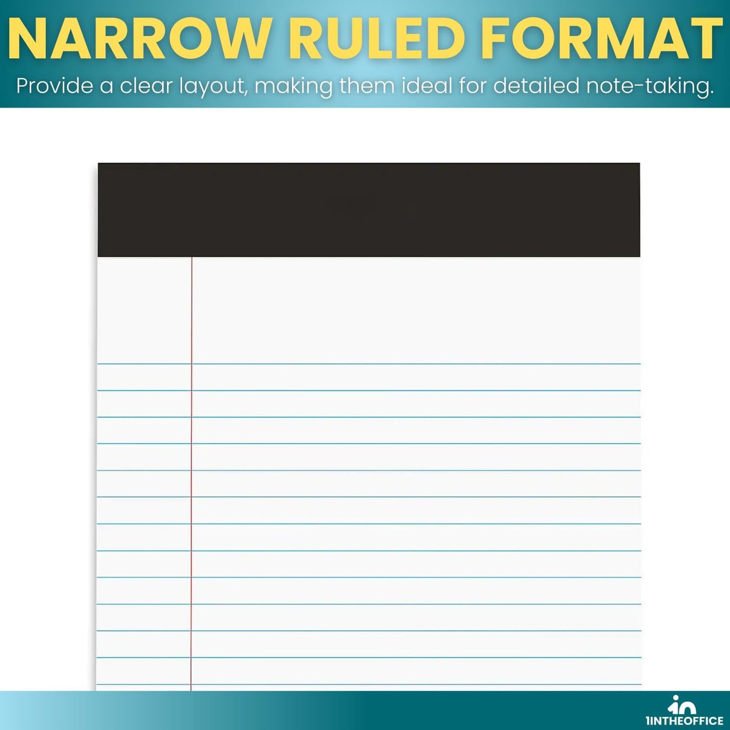 1InTheOffice Jr Legal Pads,Small Legal Notepads, 5" x 8", Narrow Ruled Note Pad, White, 50 Sheets/Pad, 12 Pads/Pack