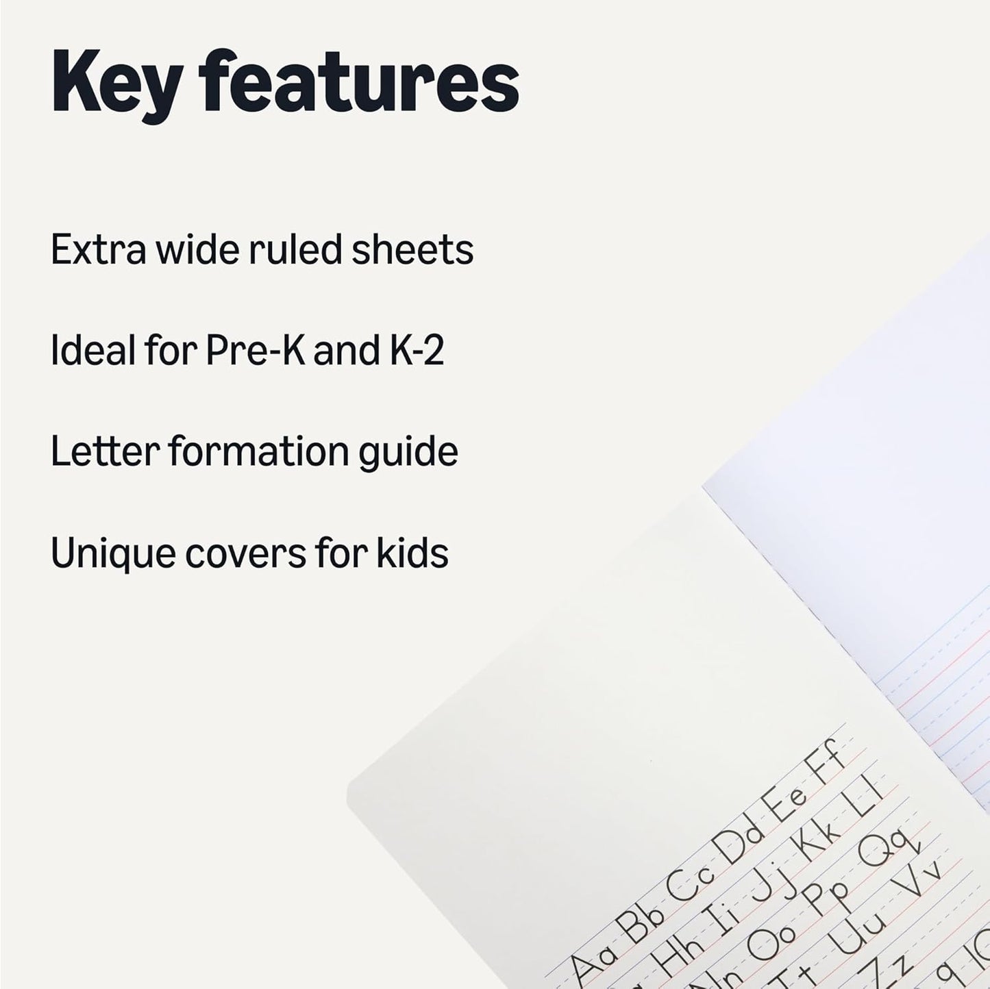 Amazon Basics Primary Composition Notebook, Extra Wide 1/2" Ruled Lines, 9.75" x 7.5", 100 Sheets, Multiple Colors, 15-Pack