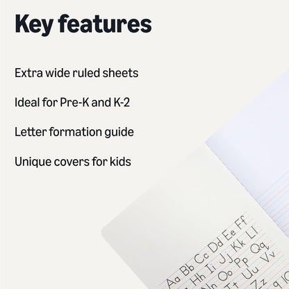 Amazon Basics Primary Composition Notebook, Extra Wide 1/2" Ruled Lines, 9.75" x 7.5", 100 Sheets, Multiple Colors, 15-Pack