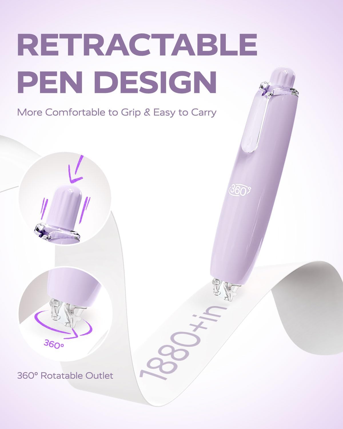 Four Candies Refillable Retractable White Correction Tape, 4PCS Smooth White Pull-Out Tape with 4 Extra Refills, Easy to Use Applicator for Instant Corrections for Office, School Supplies (Purple)